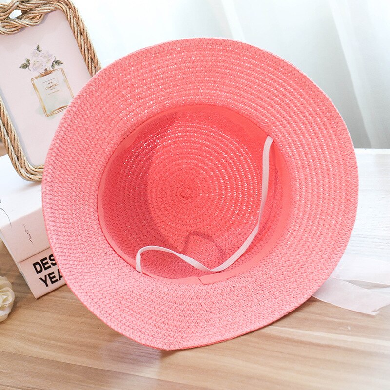 Solperler stråhat sejlerhat piger sløjfe sommerhatte til kvinder strand panama stråhat chapeau femme 48-52-54-58cm
