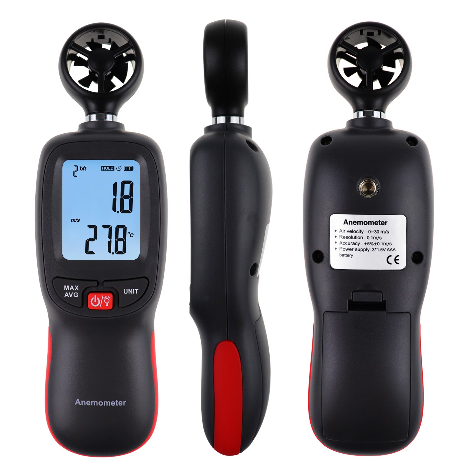 Digital Wind Speed Anemometer Handheld Temperature Air Velocity Wind Chill Measurement Gauge w/ Data Recording Beaufort Scale