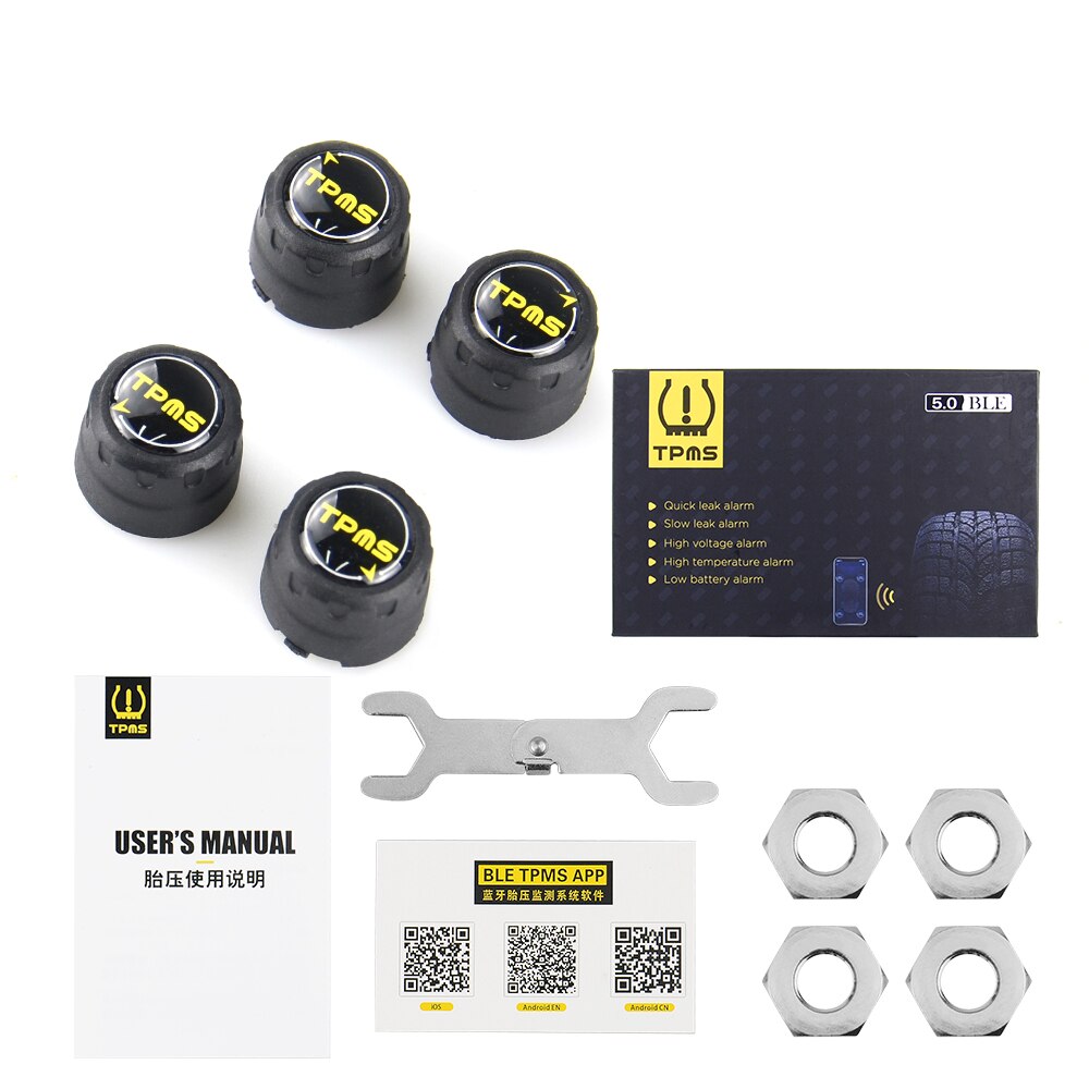 Bluetooth 5.0 Tpms Auto Bandenspanning Monitor System Met 4 Sensoren Voor Ios Android Mobiele Telefoon App Monitoring Alarm: 5.0 external
