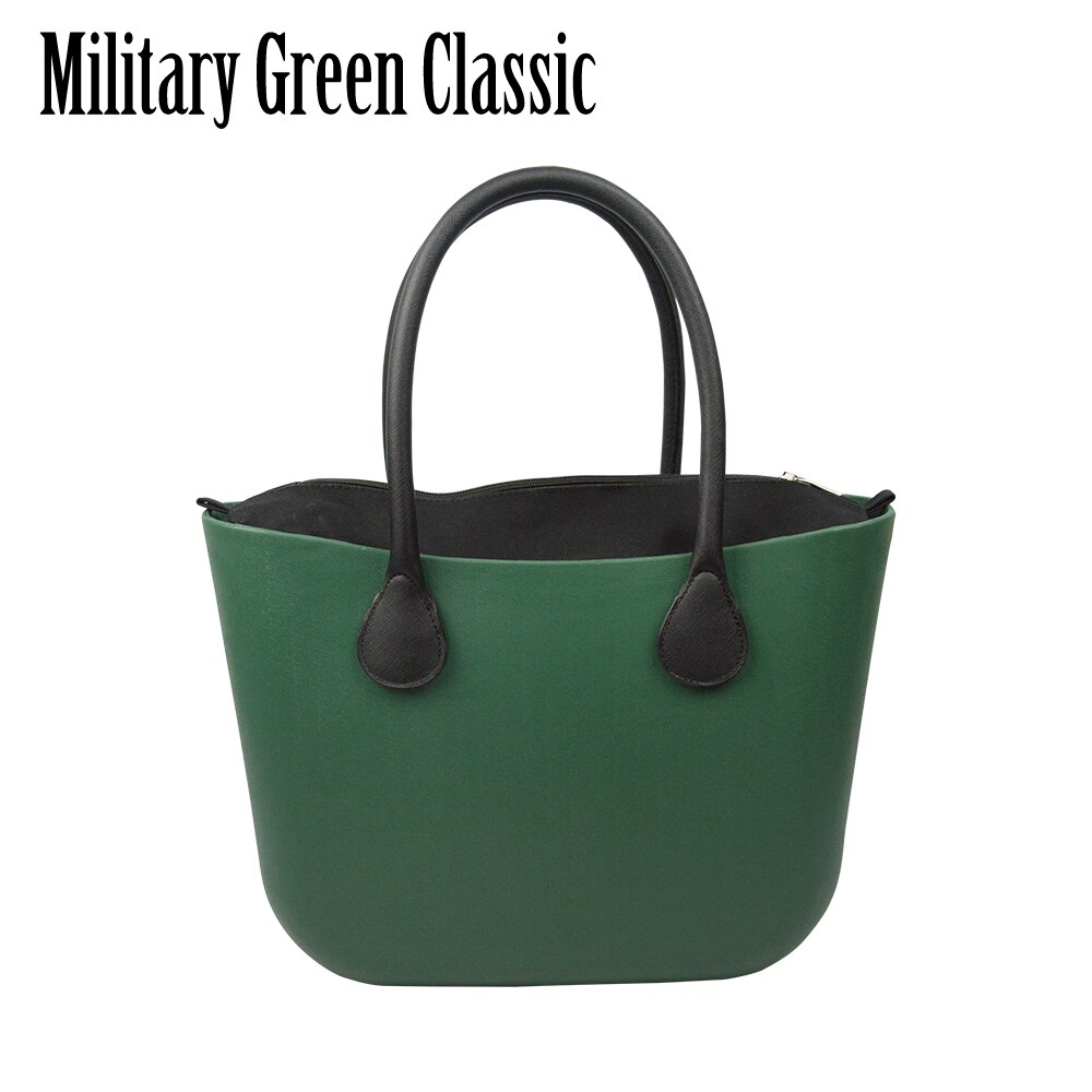 Obag Style Classic EVA Bag with Insert Inner Pocket Handles Colorful EVA Silicon Rubber Waterproof Women Handbag: military green