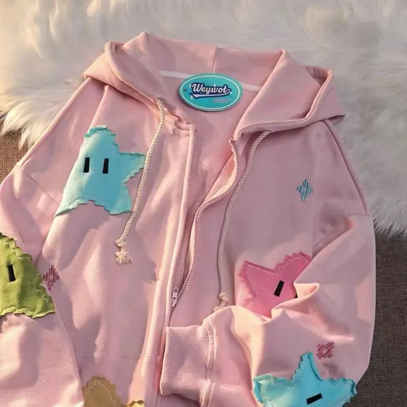 Y2k casaco de grandes dimensões masculino personalidade impressão moletom com capuz feminino moda punk harajuku casal zip up hoodie topos roupas kawaii