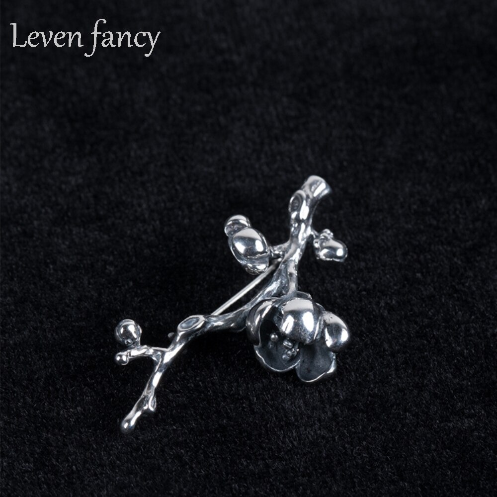 925 Sterling Silver Vintage Magnolia Flower Brooch Women's Clothing Shirt Collar Needle Pins Plum Blossom Branch Brooches