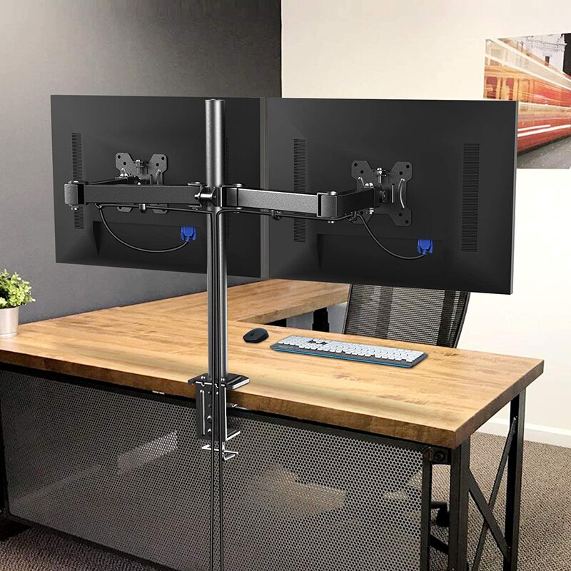 Desktop Full Motion Dual Swivel Monitor Mount Holder Screen Stand Arms for Two 13&quot;-27&quot; Screens 2 Mounting Options Max Load 8KG