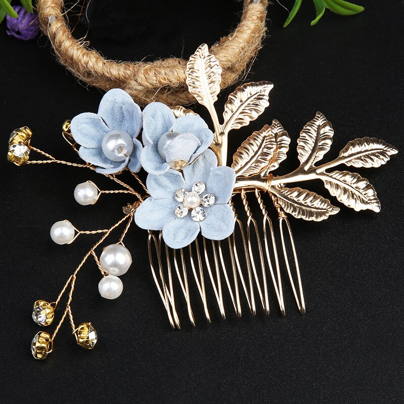 Nowy złoty liść kwiatowa do włosów grzebień spinka do włosów spinka do włosów Rhinestone Crystal Pearl kobiety eleganckie ślubne stroik Party biżuteria prezenty: 5
