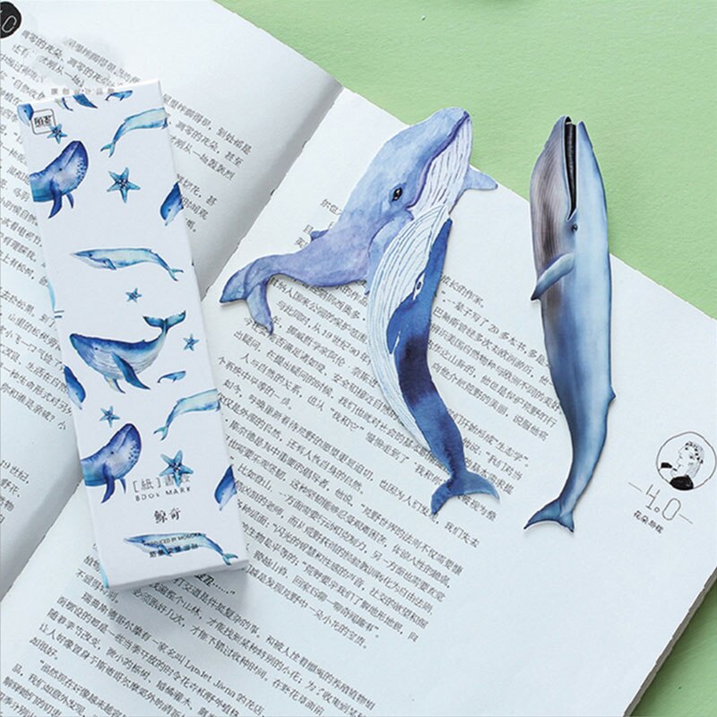 30 unids/caja kawaii ballena pez papel marcapáginas coreano lindo marcapáginas libro titular mensaje tarjeta útiles escolares papelería