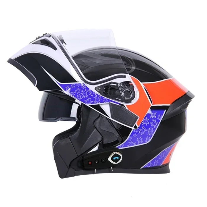 Bluetooth Helmet Flip Up Visor Dual Lens Casco Moto Cool Motorcycle Helmet Full Face Casco Black Motorbike Helmets Modular