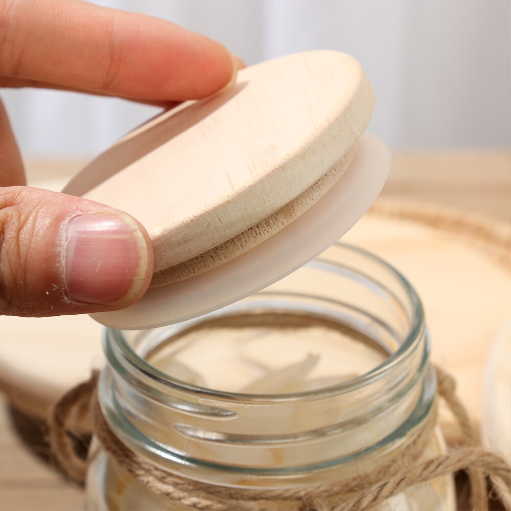 Couvercles en bois réutilisables de différentes tailles pour bocaux Mason, couvercle anti-fuite, pour rangement de bouteilles de cuisine