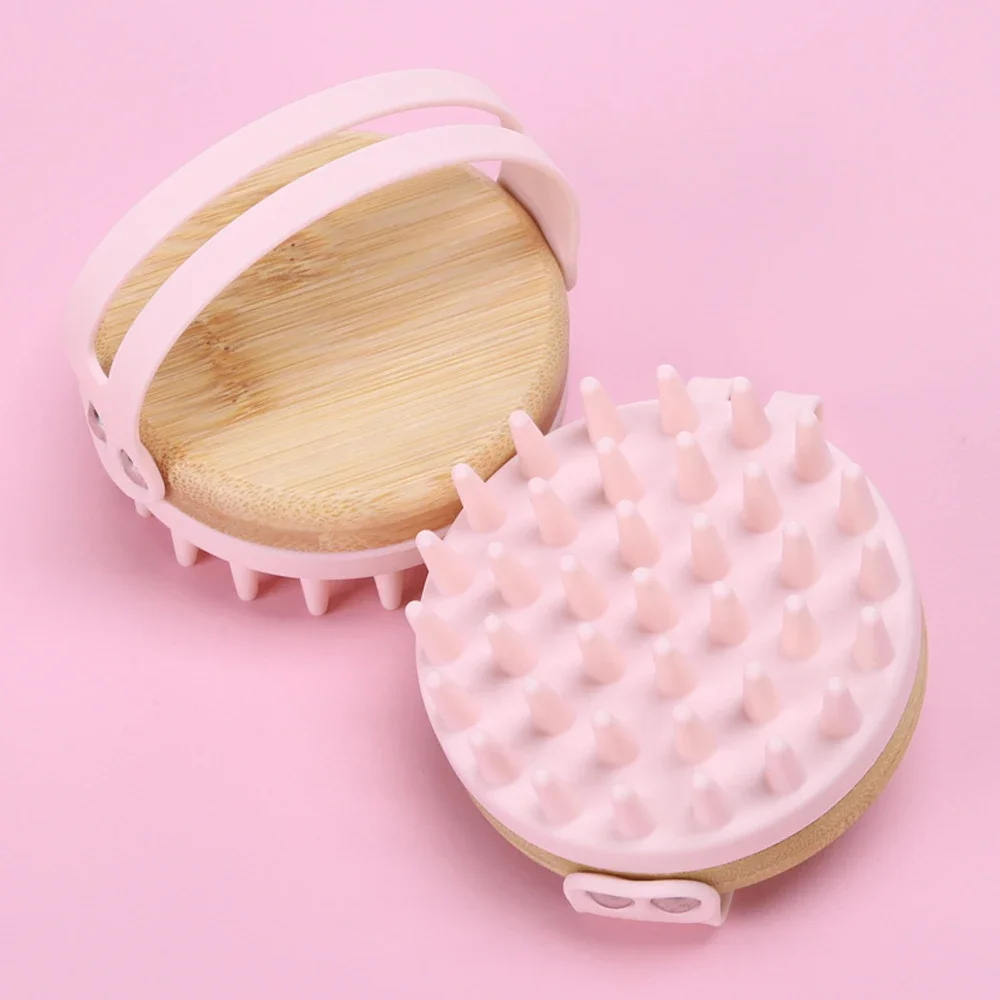 Schampoborste i trä med silikonmassage, vått och torrt hår, hårbottenborste, duschborste, hårbottenskrubber, exfolierande kroppsmassageapparat: Elfenben