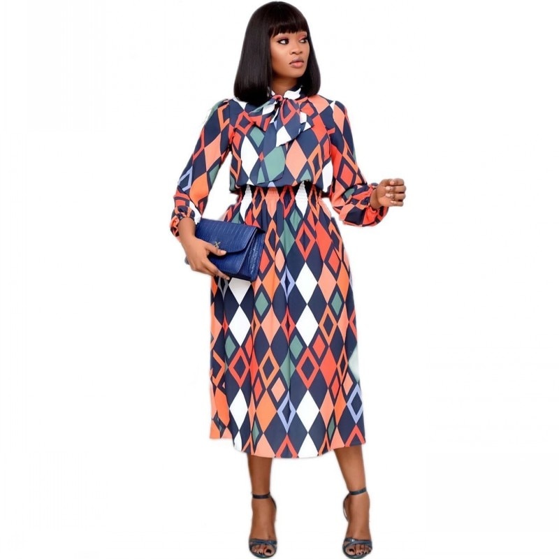 Afrikaanse Jurk Voor Vrouwen Casual Plus Size Slanke Patchwork Kleur Midi Jurken Elegante Sexy Lange Jurk 3XL 4XL Afrika kleding