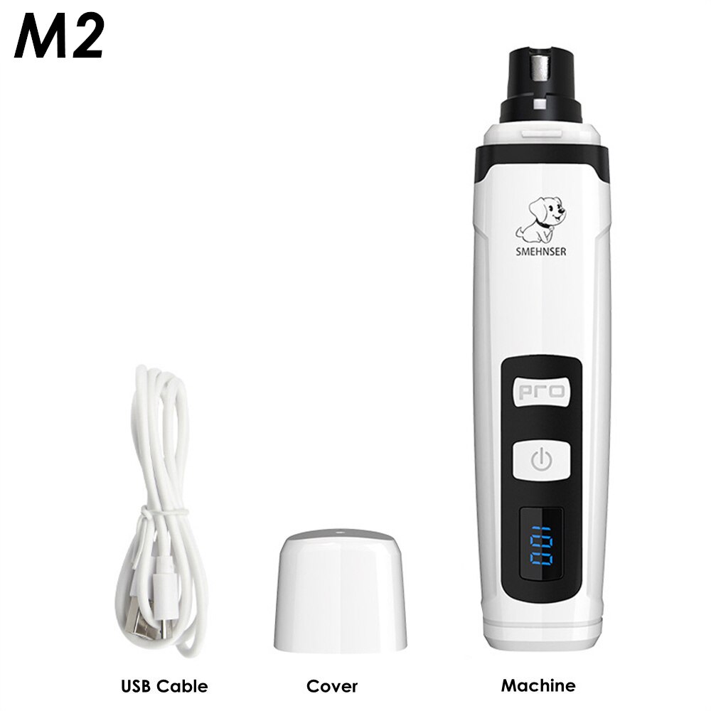 Cortaúñas para perros, cortador eléctrico para perros pequeños y grandes, amoladora de uñas con luz LED, recortador de aseo silencioso para uñas: M2 Standard Set