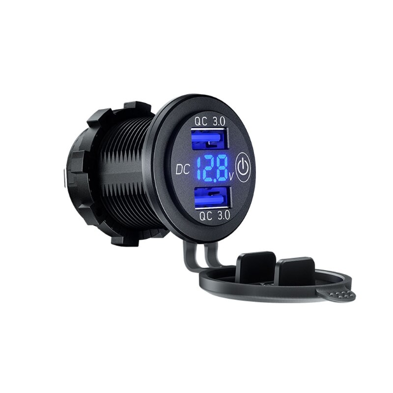 Enchufe de cargador USB Dual QC3.0 para coche, 12V, 24V, con interruptor táctil y voltímetro LED, A69B