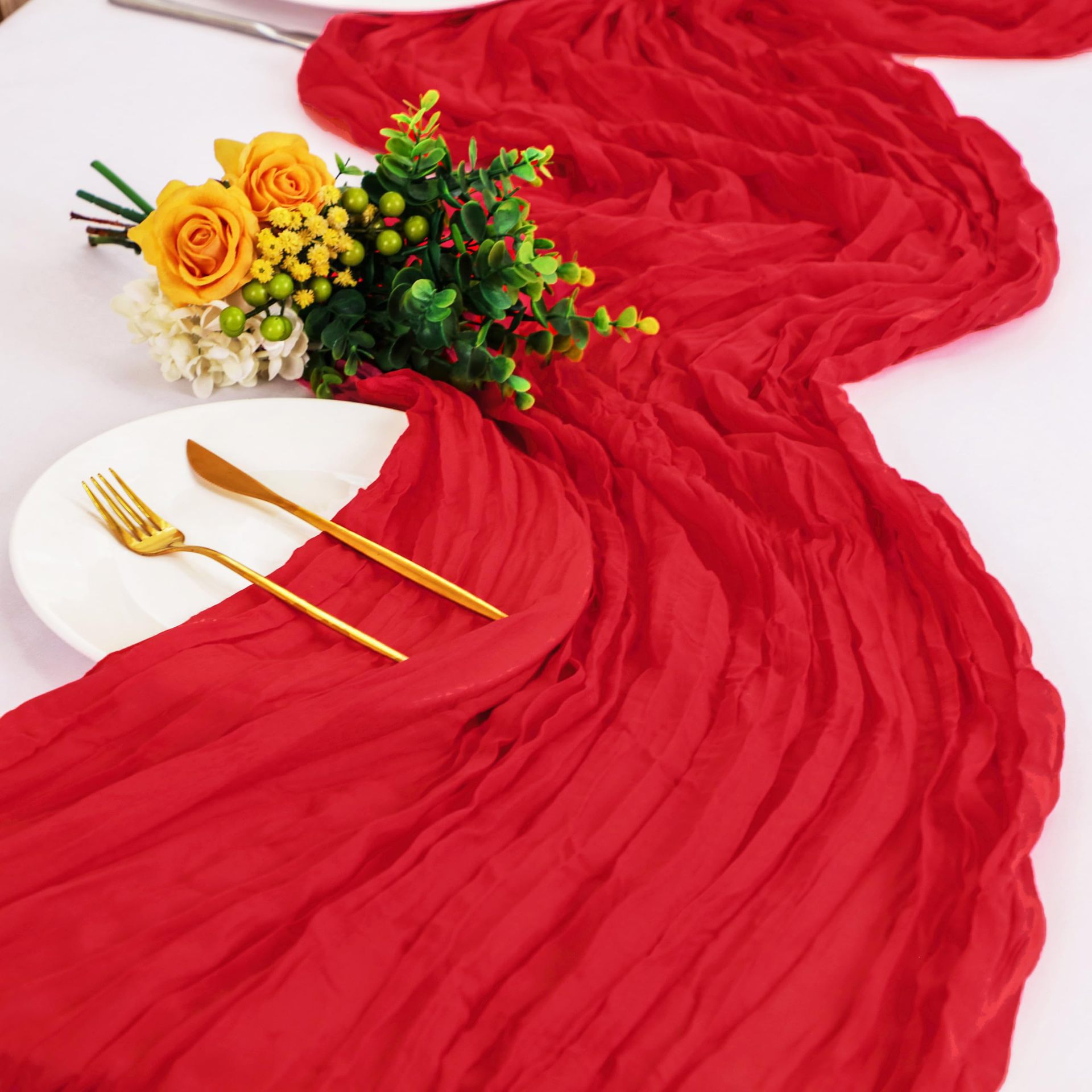2 Stück pro Los Tischläufer im böhmischen Stil, , faltiges Bali-Garn, zerknitterte Tischfahne, Innenraum, Party, Hochzeit, Dekoration: Milchig Weiß
