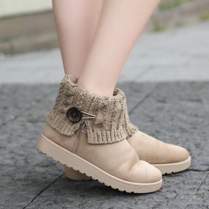 Winter Große Mädchen Schnee Stiefel Frau Wilden Gestrickte nackt Stiefel freundlicher Dicke Warme Schüler Anti-Schleudern große Größe Mädchen schnee Stiefel: Beige / 5