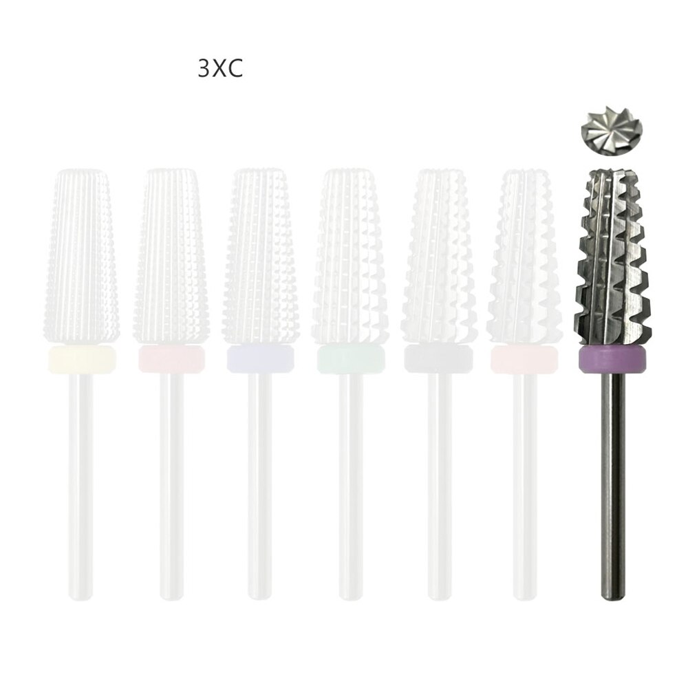 Broca de carburo de tungsteno para uñas, 7 tipos de brocas para pulidora de uñas, accesorios para manicura Nail Art, revestimiento de plata cónico