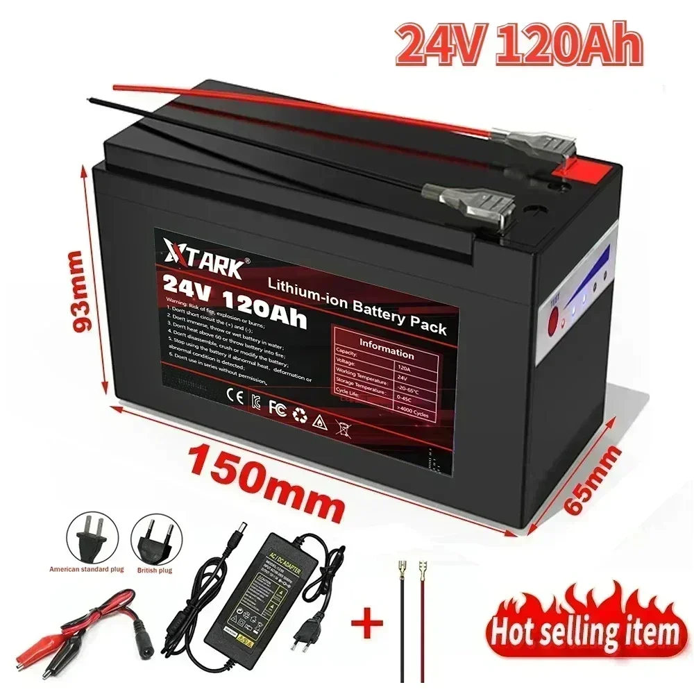NEW2025 18650 3S6P 24V 120Ah Lithium Battery Pack,Built-in 30A BMS,For Solar Energy Electric Vehicle Li-ion Battery+12.6V Ch: Gold