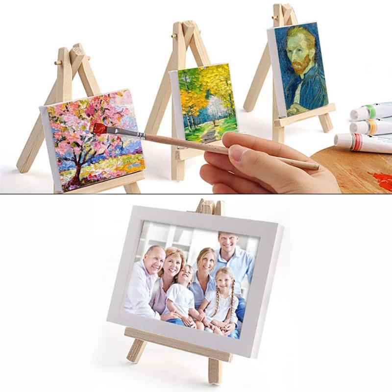 10Pcs Mini Canvas Easel Set Art Canvas with Wooden Easel Painting Canvas Easel Kits For Children Home Decor Accessories