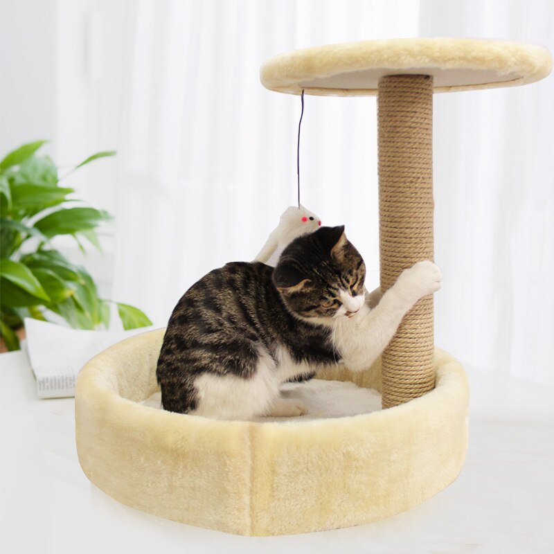 Cat Tree Toy Climbing Tree With Hammock Cat House Furniture Scratching Solid Wood Posts Jumping Training Toy: Yellow