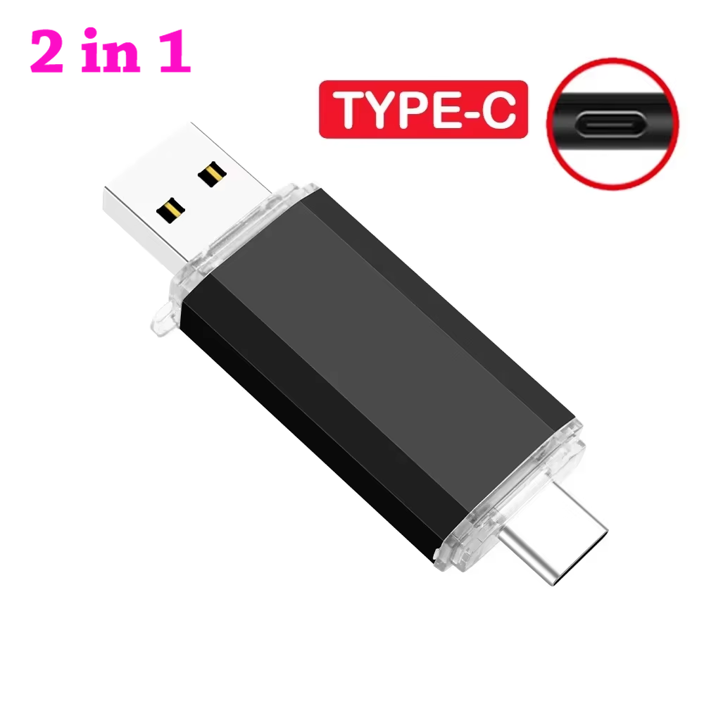 Pendrive USB 2.0 typu C 128 GB, pamięć USB 2 w 1, karta pamięci 64 GB, 32 GB, 16 GB, szybki, wielofunkcyjny dysk U do smartfonów: czarny / 32 GB