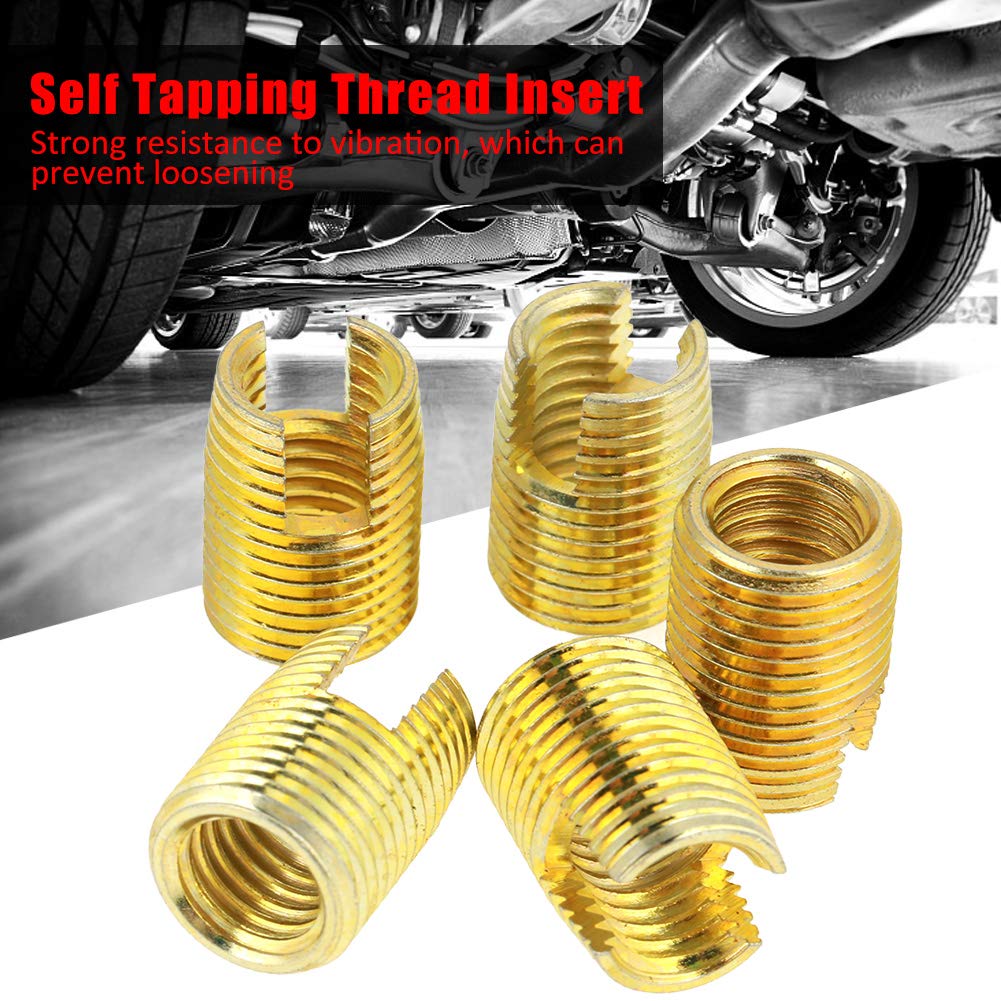 Self Tapping Inserts Threaded Inserts Kit, M3 to M12 Self Tapping Threaded Inserts, 50pcs Brass Slotted Thread Inserts