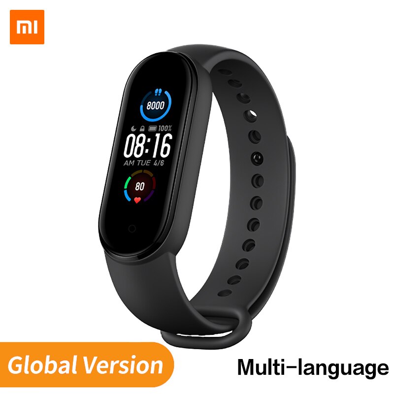 Xiaomi banda 5 versão global pulseira inteligente tela de toque miband 5 pulseira esporte rastreador de fitness monitor de freqüência cardíaca: Global Verison