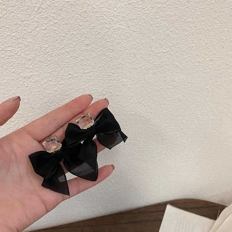 Pendientes elegantes con lazo cuadrado y circonita para mujer y niña, aretes de coreana con botón para la oreja, joyería de , accesorios de
