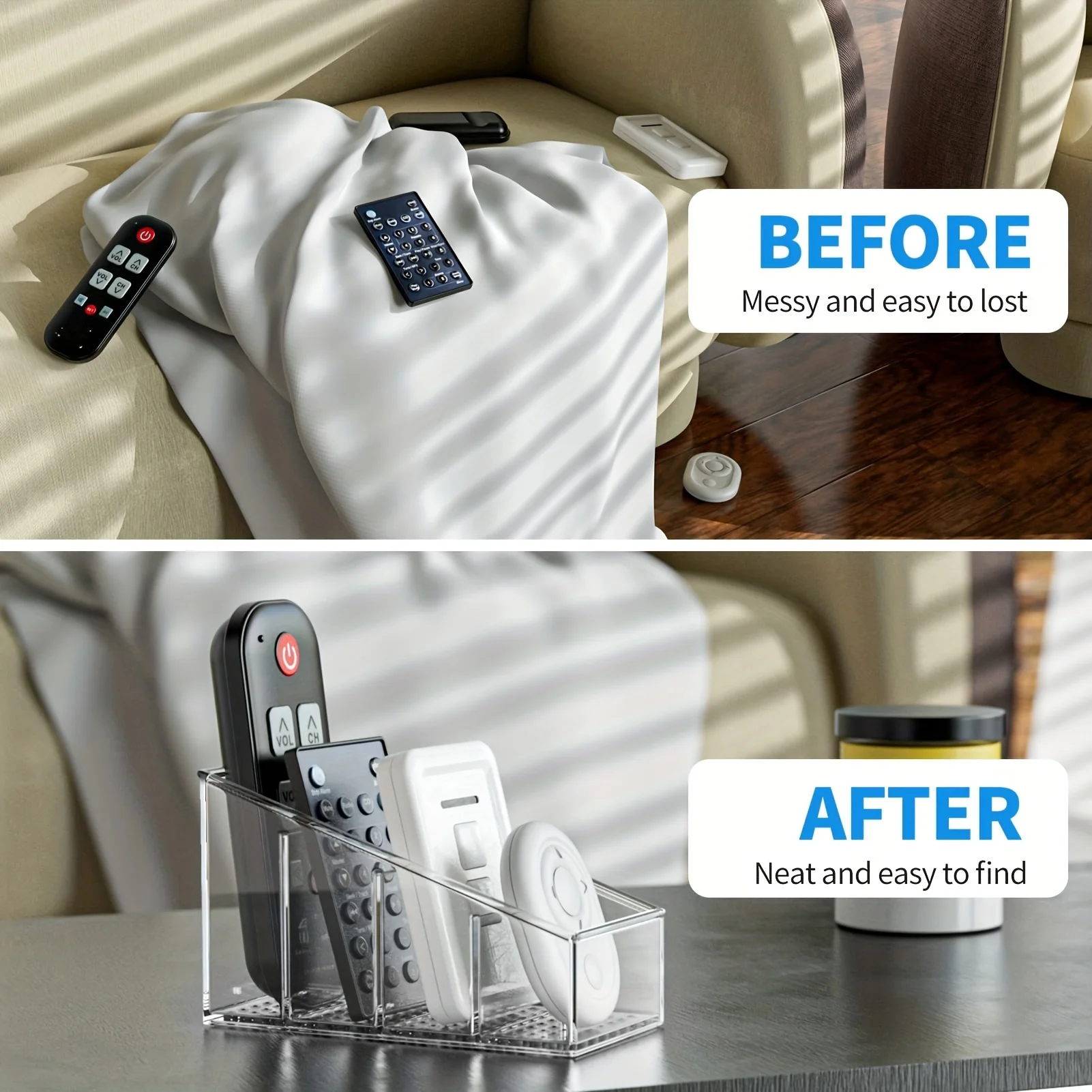 Clear Plastic Remote Control Holder – 4-Compartment Desk Organizer for Home & Office – Space-Saving & Easy Access