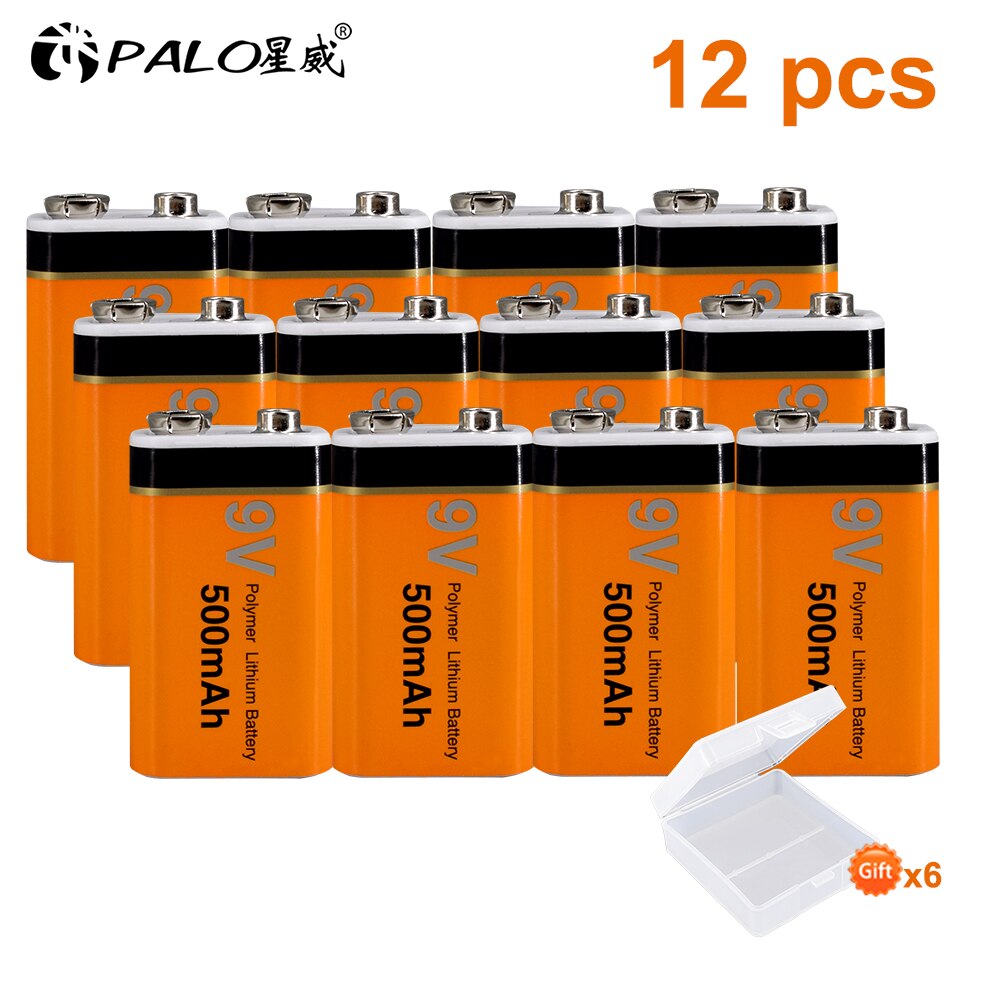 Palo 9V Oplaadbare Batterij 500Mah Lithium Oplaadbare Batterij 9V 6f22 Batterij Oplaadbare: 12pcs battery