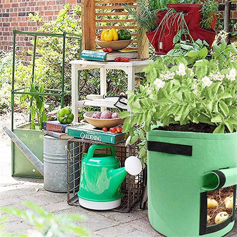 1 Pcs Geweven Stof Zakken Aardappel Teelt Planten Tuin Potten Plantenbakken Groente Planten Zakken Grow Bag Farm Home Tuin Zak