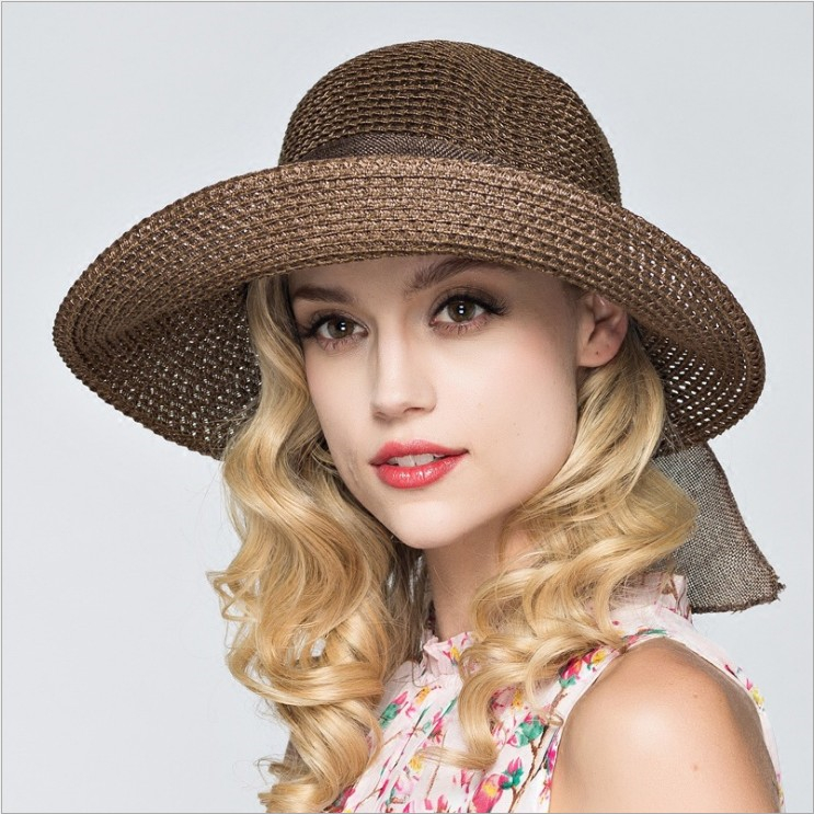 Vrouwen Dames Casaul Boho Floppy Zomer Brede Rand Lint Lace Up Strooien Hoed Strand Zon Opvouwbare Cap: Dark Coffee