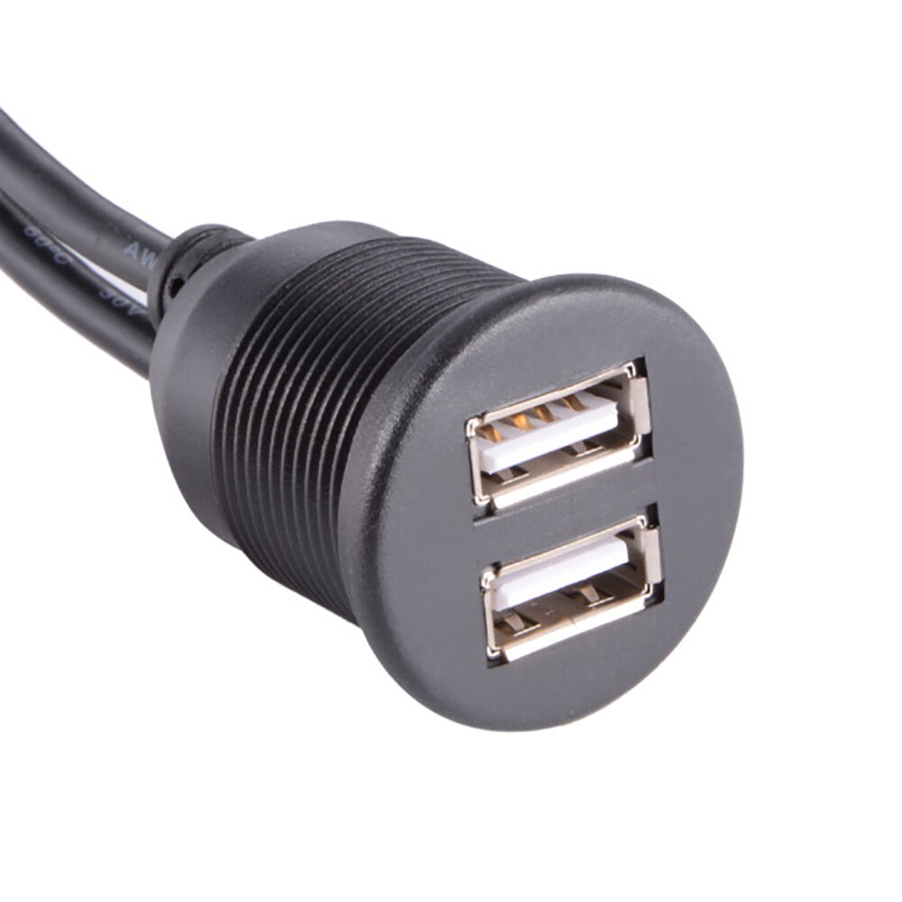 Car Truck Dashboard Flush Mount Dual USB Male to Female Extension Cable Kit