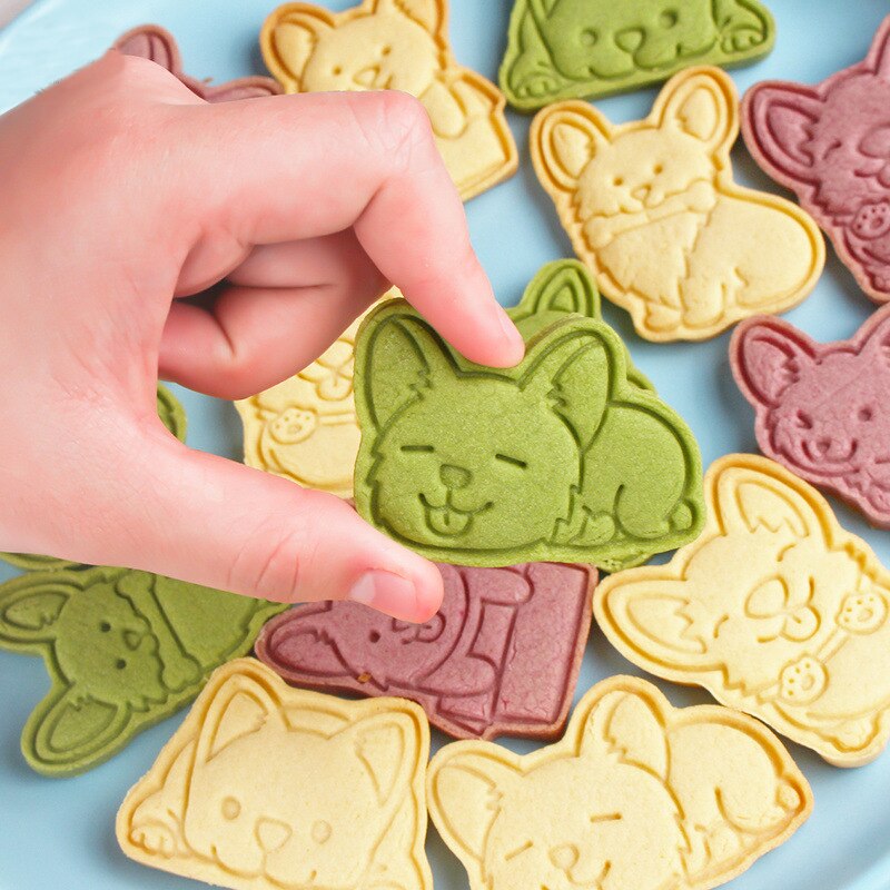 Molde de galletas Corgi 3D, dibujo animado en forma de perro, glaseado de azúcar, galleta en relieve, sándwich de fruta, galleta, Fondant, prensa, molde para hornear