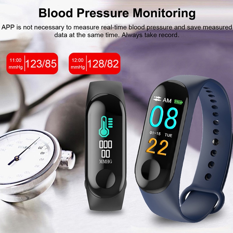 Armband färgpekskärm fitness tracker blodtryckspulsmätare smart armband fitness smart band  m3 sportklocka