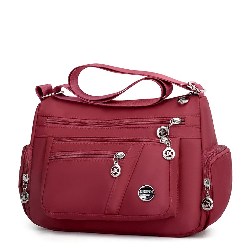 Vrouwen Casual Schoudertas Mode Messenger Bag Nylon Oxford Rits Pakket Mama Grote Capaciteit Crossbody Tas Licht Gewicht: Wine Red