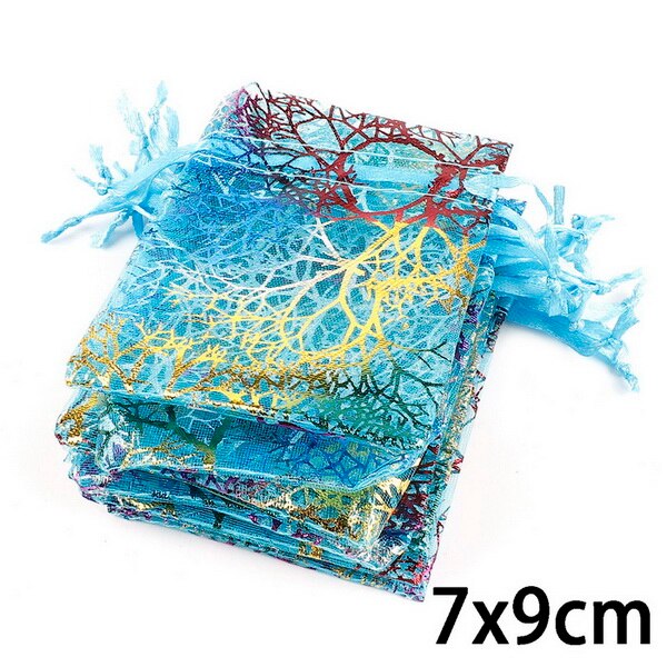 50 sztuk sznurek torby z organzy białe i kolorowe opakowanie na biżuterie torby torby na prezenty ślubne woreczki na biżuterię 7x9cm 9x12cm 10x15cm: Blue 7x9cm / 20pcs