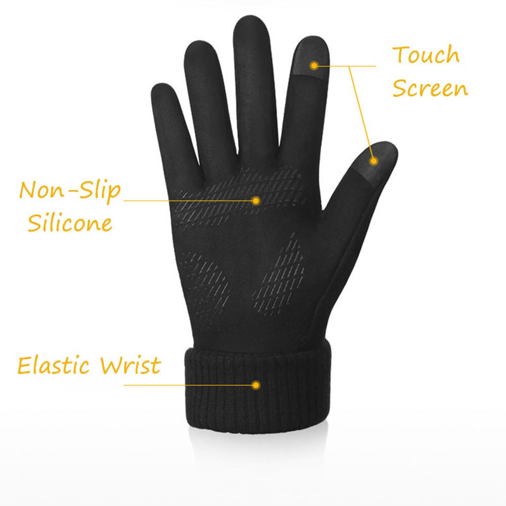 Autumn Winter Suede Plus Velvet Warm Sports Riding Gloves All Refer To Mens Non-Slip Touch Screen Driving Gloves