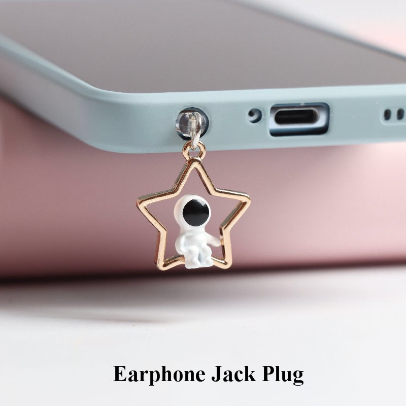 Astronaut dust plug charm cute charging port anti-dust plug kawaii usb type c plug for iphone headphones jack stopper cap pendant: B