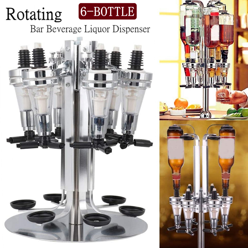 6-Bottle Whiskey Liquor Dispenser Rotating Cocktail Shaker Alcohol Drink Shot, Rotatable Bar Beverage Liquor Dispenser Wine Rack