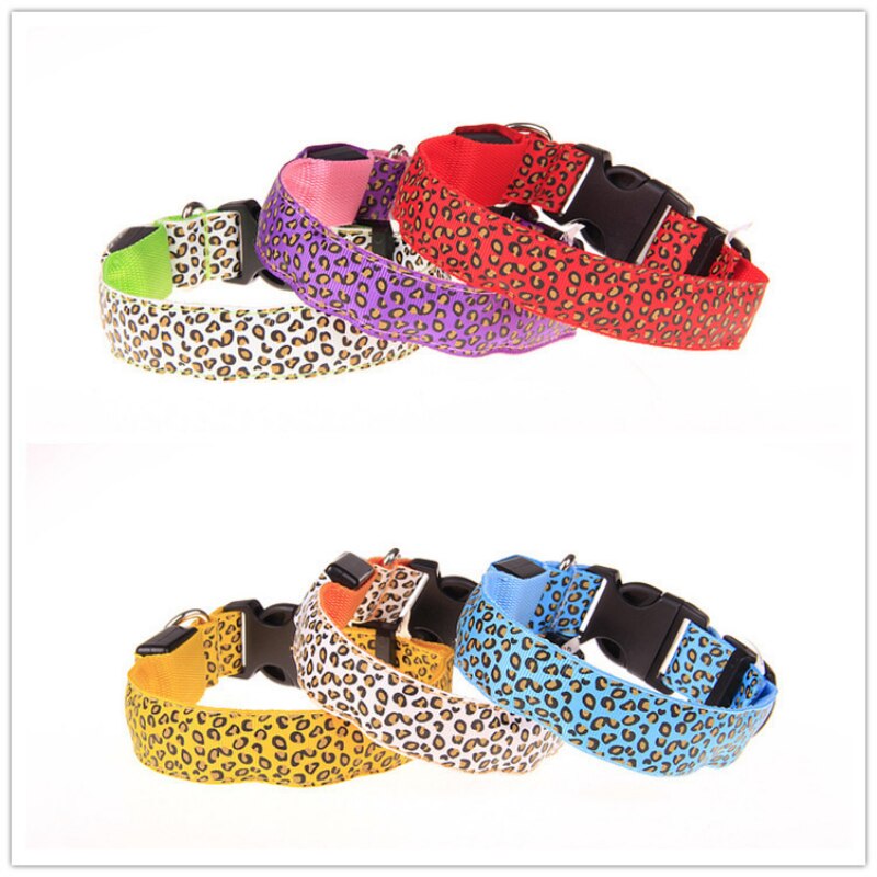 Collar luminoso LED para perro y mascota, arnés de seguridad para caminar al aire libre, con pajarita, brillante, para cachorro de leopardo