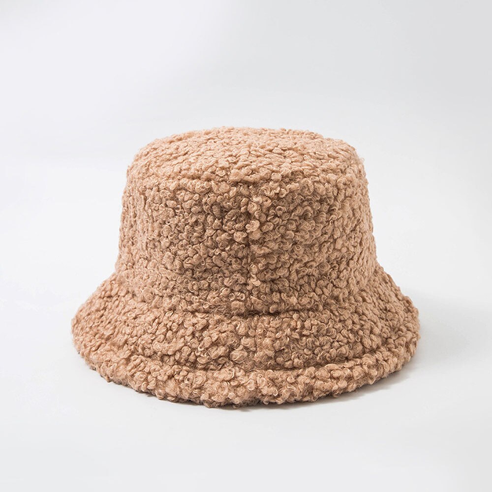 2022 Unisex Bucket Hat Graffiti Solid Women Men Fishing Fisherman Hat Autumn Winter Lamb Wool Outdoor Warm Panama Cap: Khaki