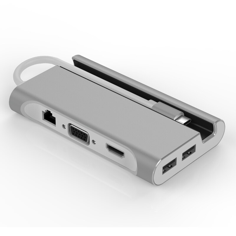 USB-C Laptop Docking Station USB3.0 HDMI VGA RJ45 PD USB Hub for Macbook Pro HP DELL Surface Lenovo Samsung Dock: Silver