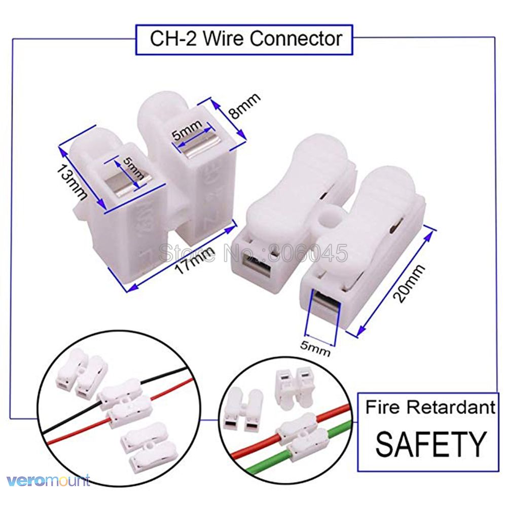 CH-2 CH-3 Lente Draad Snelkoppeling 2pin 3pin Elektrische Crimp Terminals Block Splice Kabel Klem Fit Led Strip 10 stuks