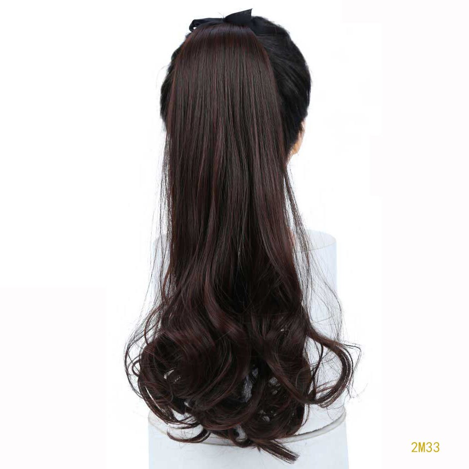 Lvhan slips på hestehale hair extension hale hairpiece langt krøllet syntetisk damehår: 2 m 33 / 22 inches