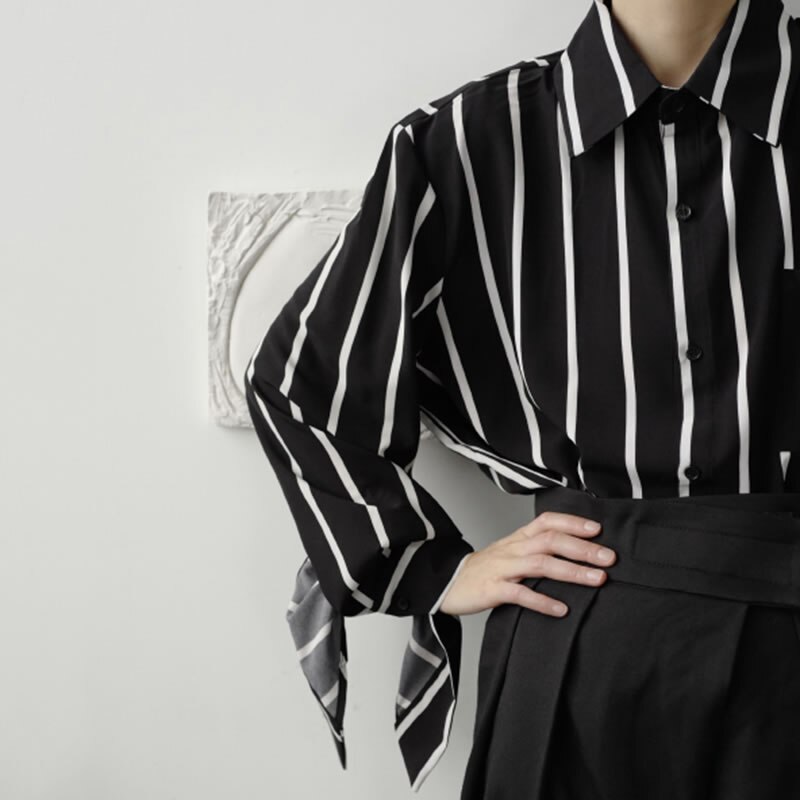 XITAO, camisa a rayas para mujer, otoño , informal, estilo, temperamento que combina con todo, Cuello de camisa de manga larga ZP2045