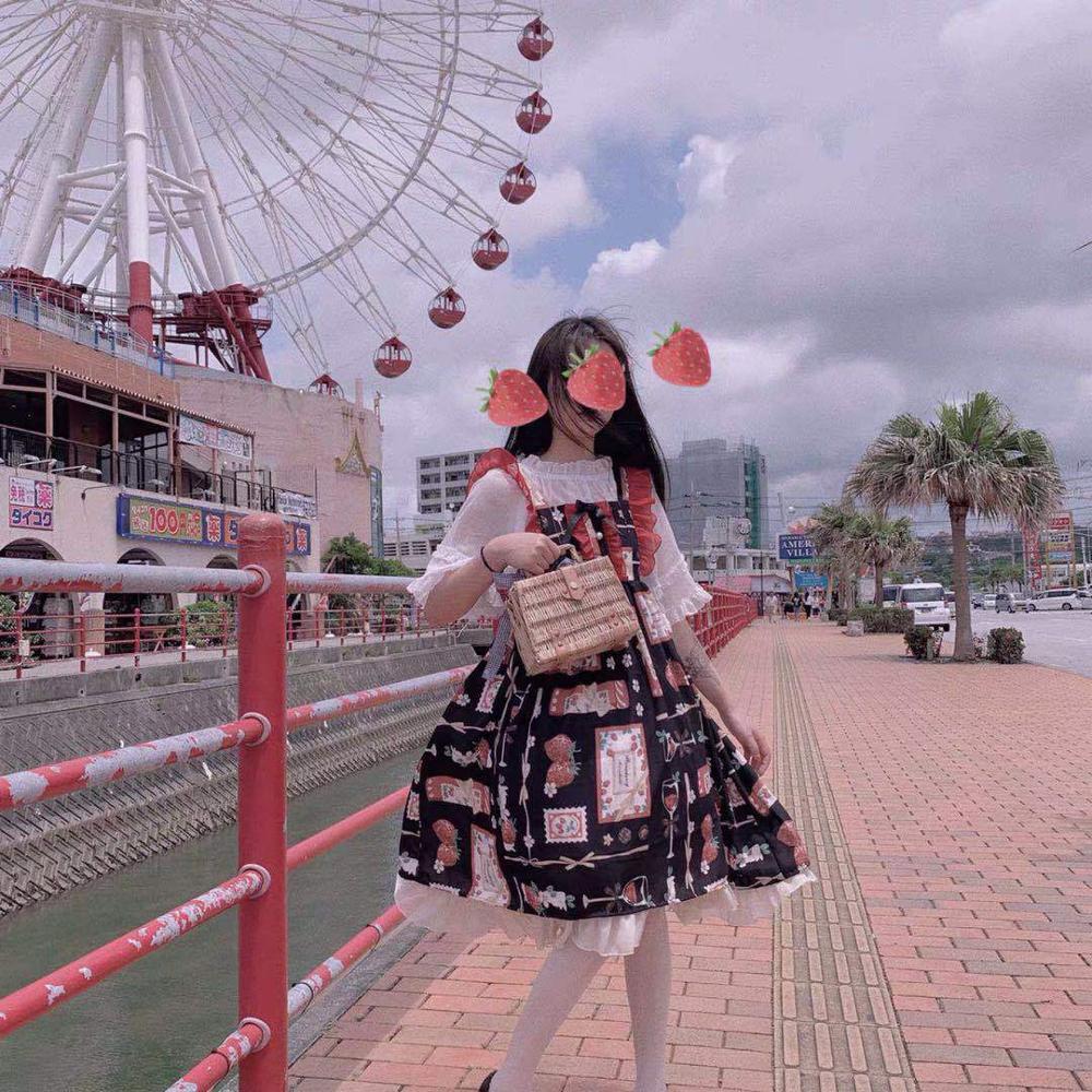 Lolita-vestido japonés Kawaii, estampado de fresas, JSK, gótico, Lolita, Vintage, para de té dulce