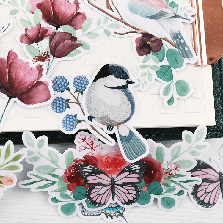 Autocollants oiseaux et papillons de la forêt, étiquette décorative pour livre d&#39;étudiant, Stickers d&#39;artisanat et de Scrapbooking, jouets pour enfants, 25 pièces