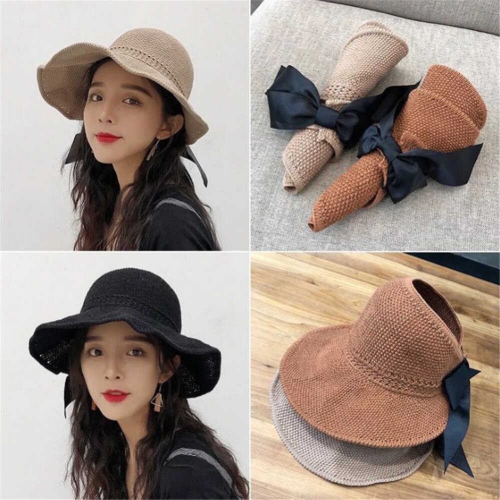 tSun hat foldable straw hat empty top sun hat female summer all-match hat sun hat to cover face outing