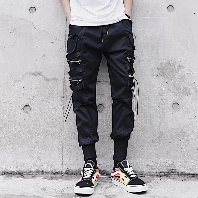 Mænd sorte bånd bukser joggers hiphop streetwear hip hop harem bukser mænd jogger tøj  hh319: Xxl