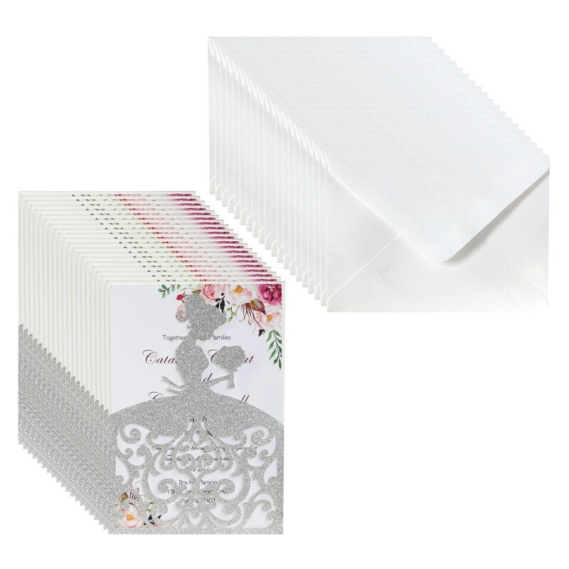 20pcs/set Wedding Invitations Cards Glitter Girl Greeting Card Invite Envelopes 67JB