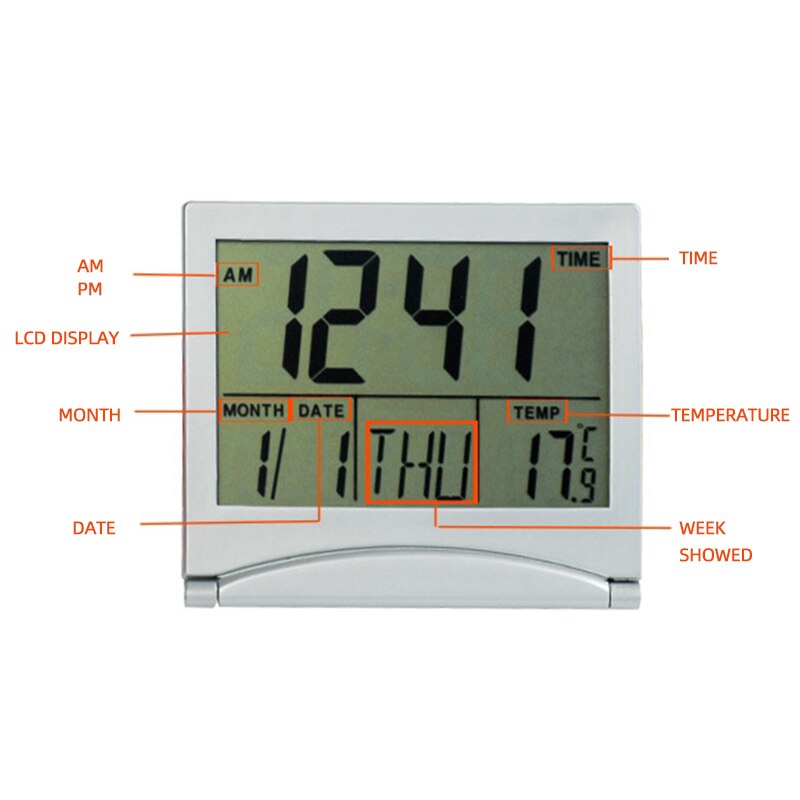 Folding LCD Digital Alarm Clock Desk Table Weather Station Desk Temperature Travel Ectronic Mini Clock