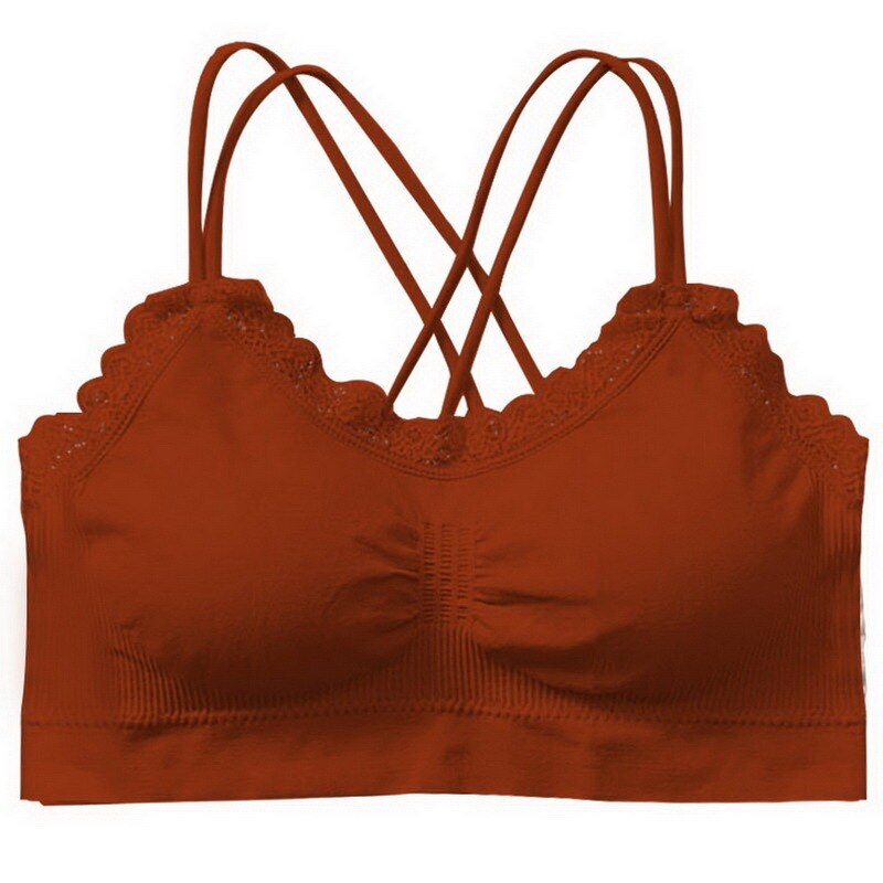 Ladies Camisole Underwear Solid Color Cross Bandage Vest Top No Steel Ring Comfortably Beautiful Back Sling: caramel